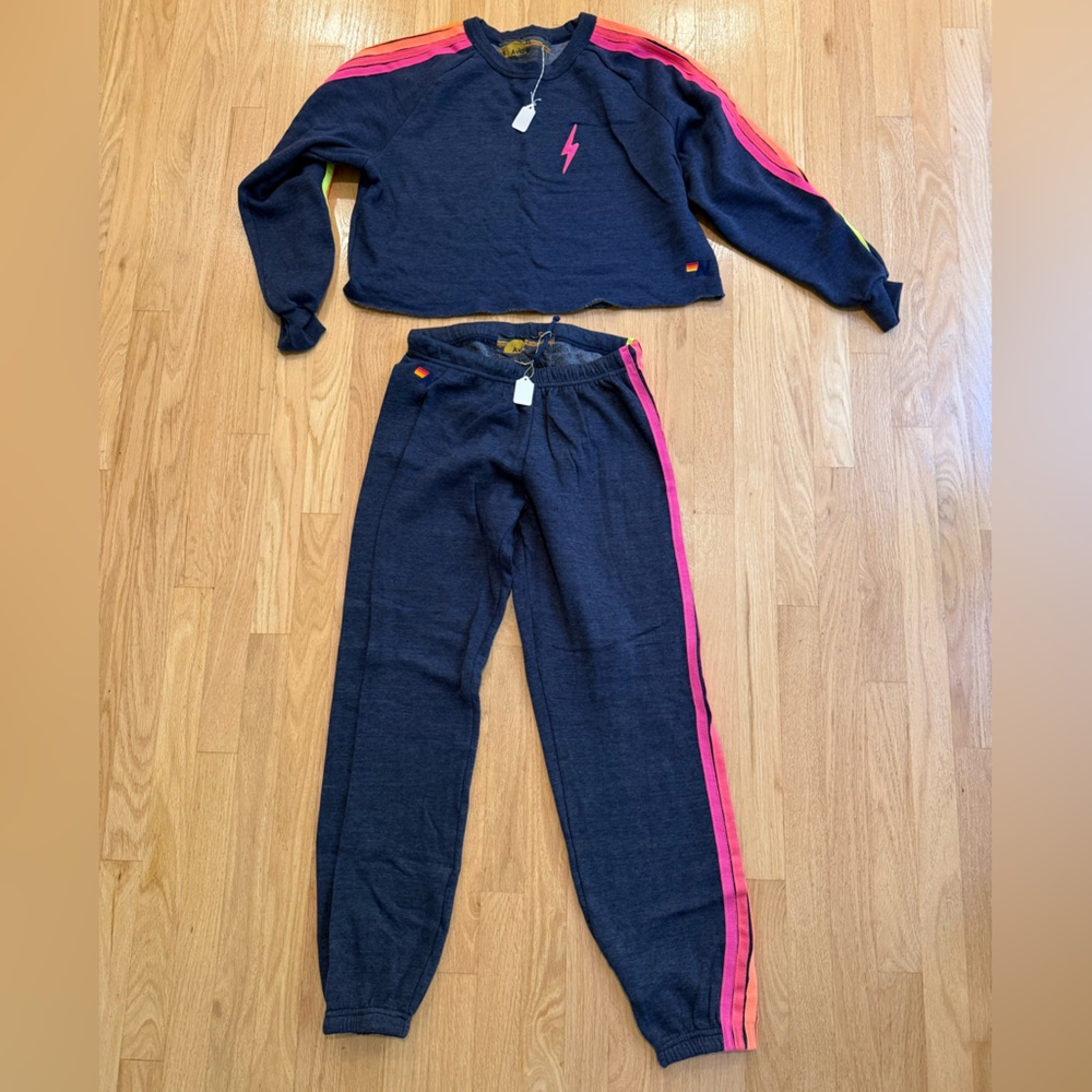 Navy & Pink Aviator Nation Jogger Set Sz XL sweatshirt and size Large bottom